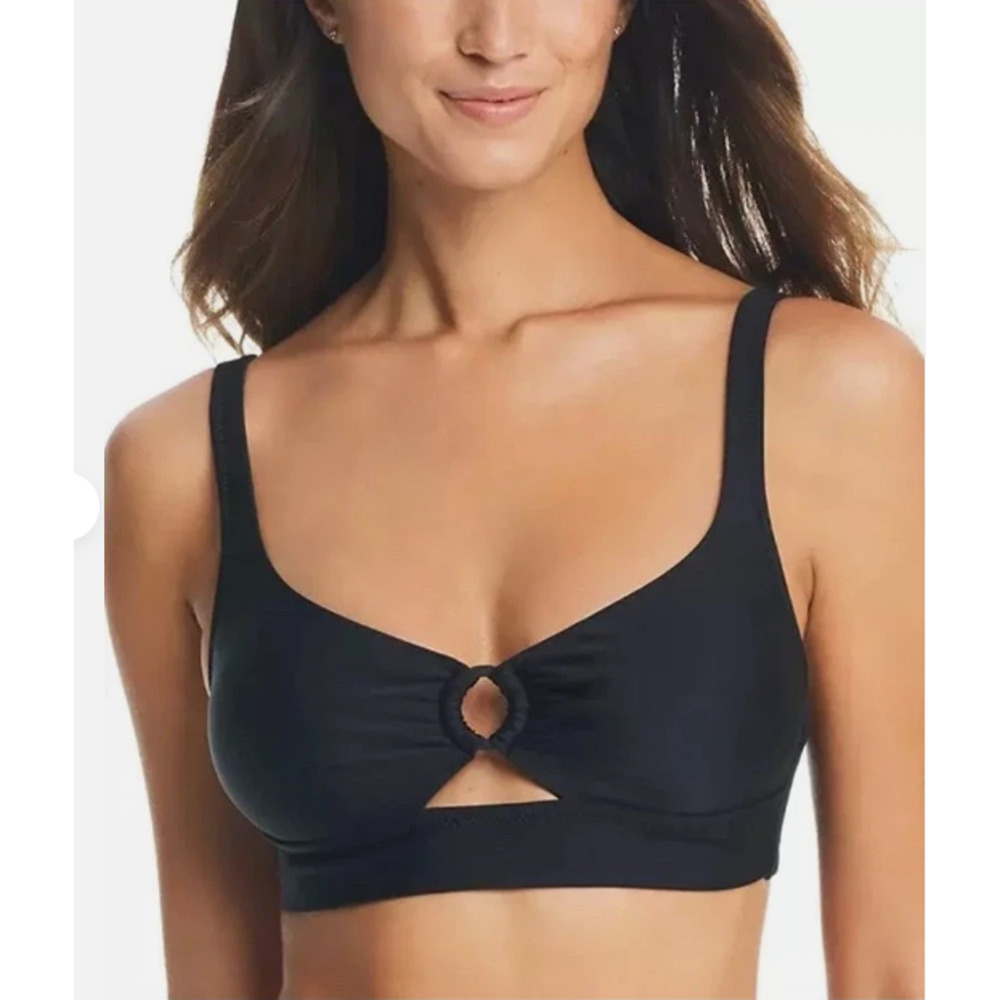 Bar III BLACK Resort Solids Ring-Detail Tie-Back Bikini Top Size M 15162